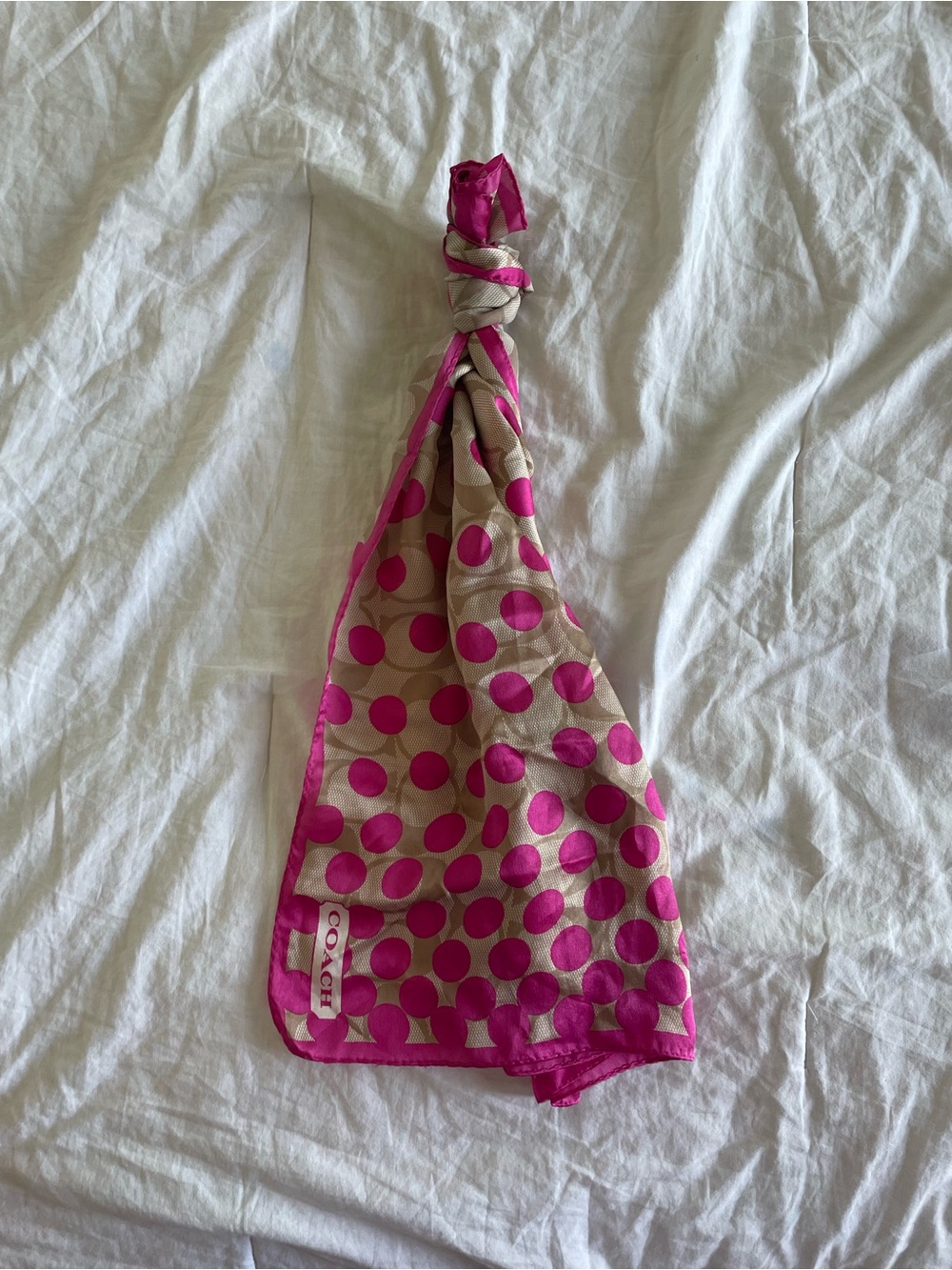 Vintage Y2K Coach Signature C Pink Polka Dotted Square Silk Scarf